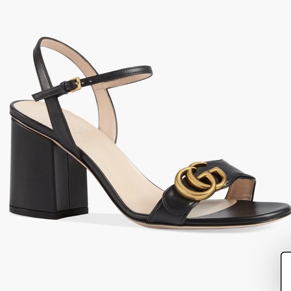 Gucci Shoes - GUCCI GG Quarter Strap Black Leather Block Heel Sandal EU 39 US 9
